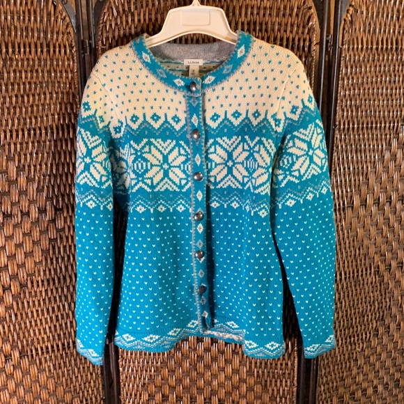 L.L. Bean Nordic Fair Isle Lambswool Cardigan Sweater Size M - Picture 1 of 6